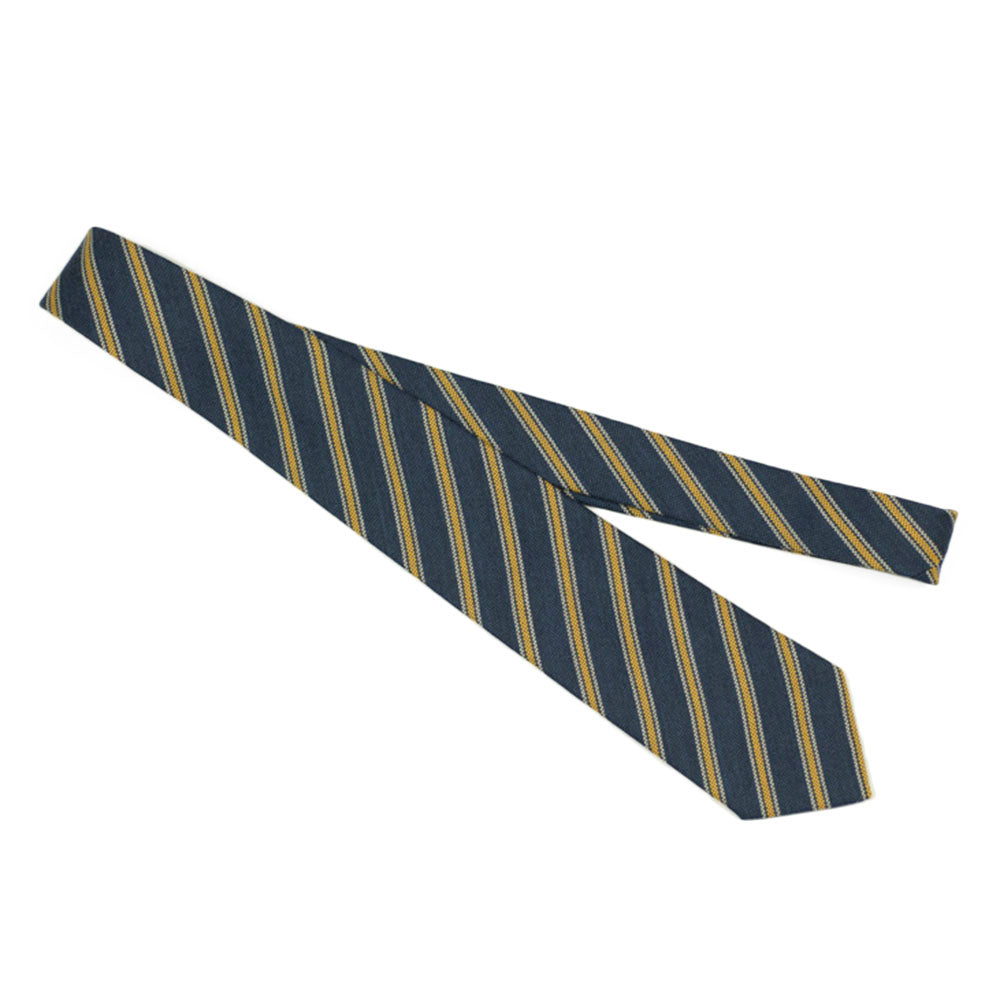 Blue panama wool & silk tie, yellow & white stripes