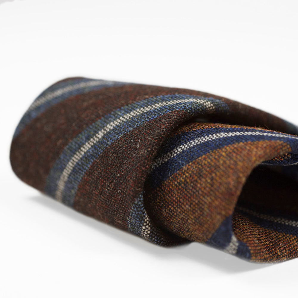 Copper woven wool tie, navy & white stripes