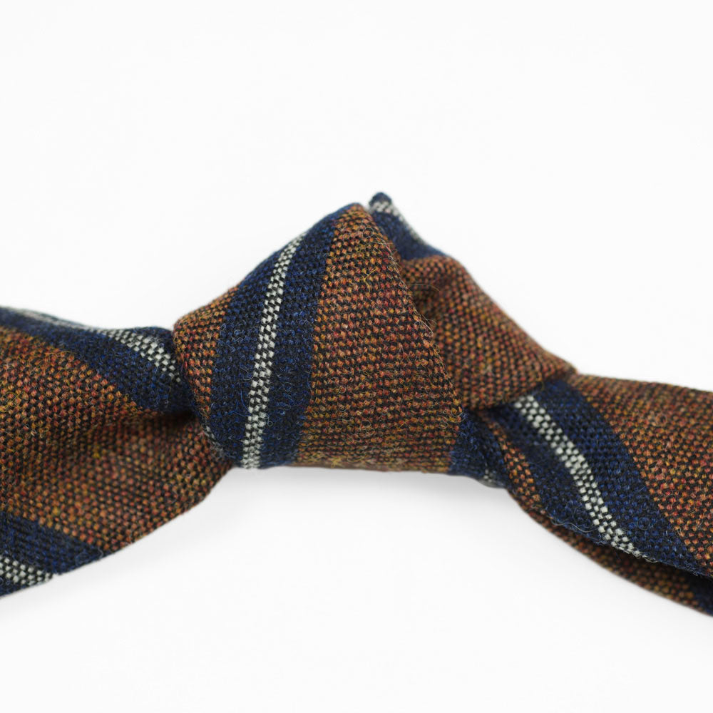 Copper woven wool tie, navy & white stripes