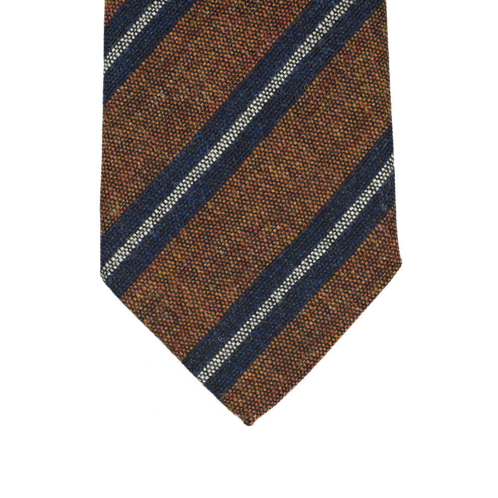 Copper woven wool tie, navy & white stripes