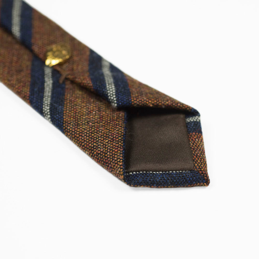 Copper woven wool tie, navy & white stripes