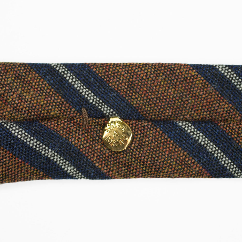 Copper woven wool tie, navy & white stripes