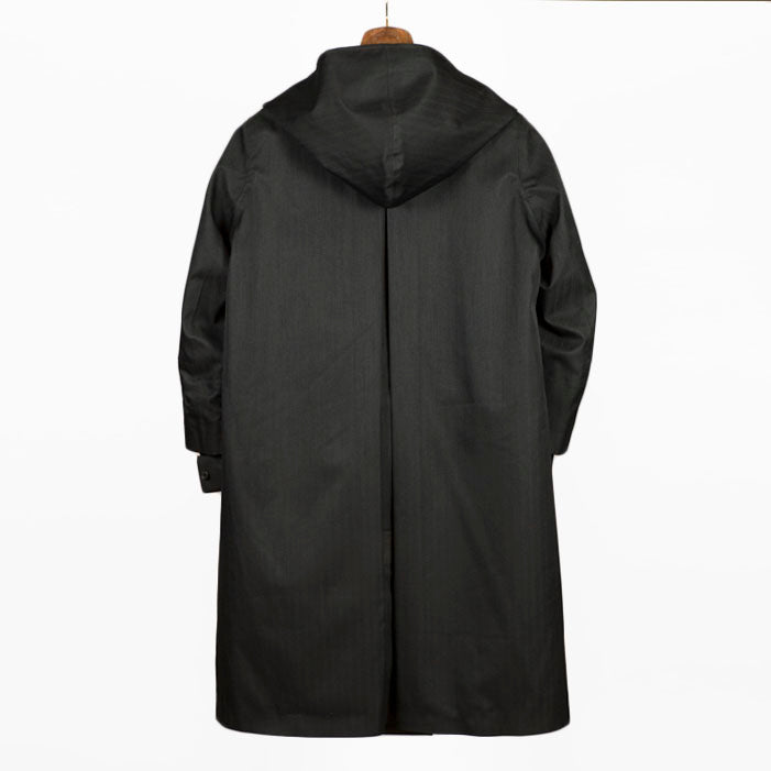 Black herringbone Rive Gauche belted raincoat