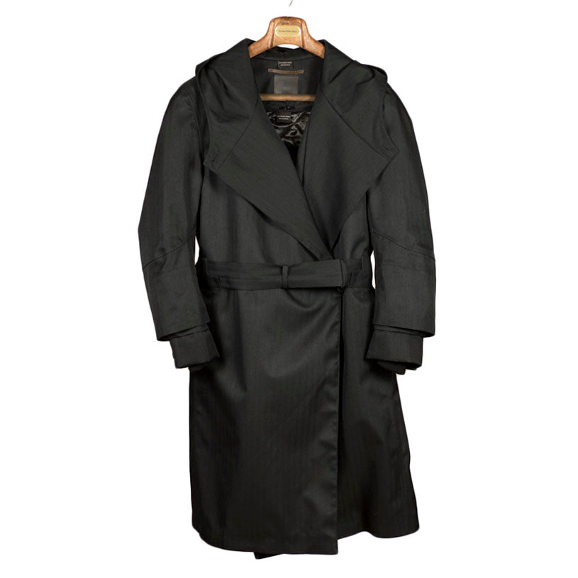 Black herringbone Rive Gauche belted raincoat