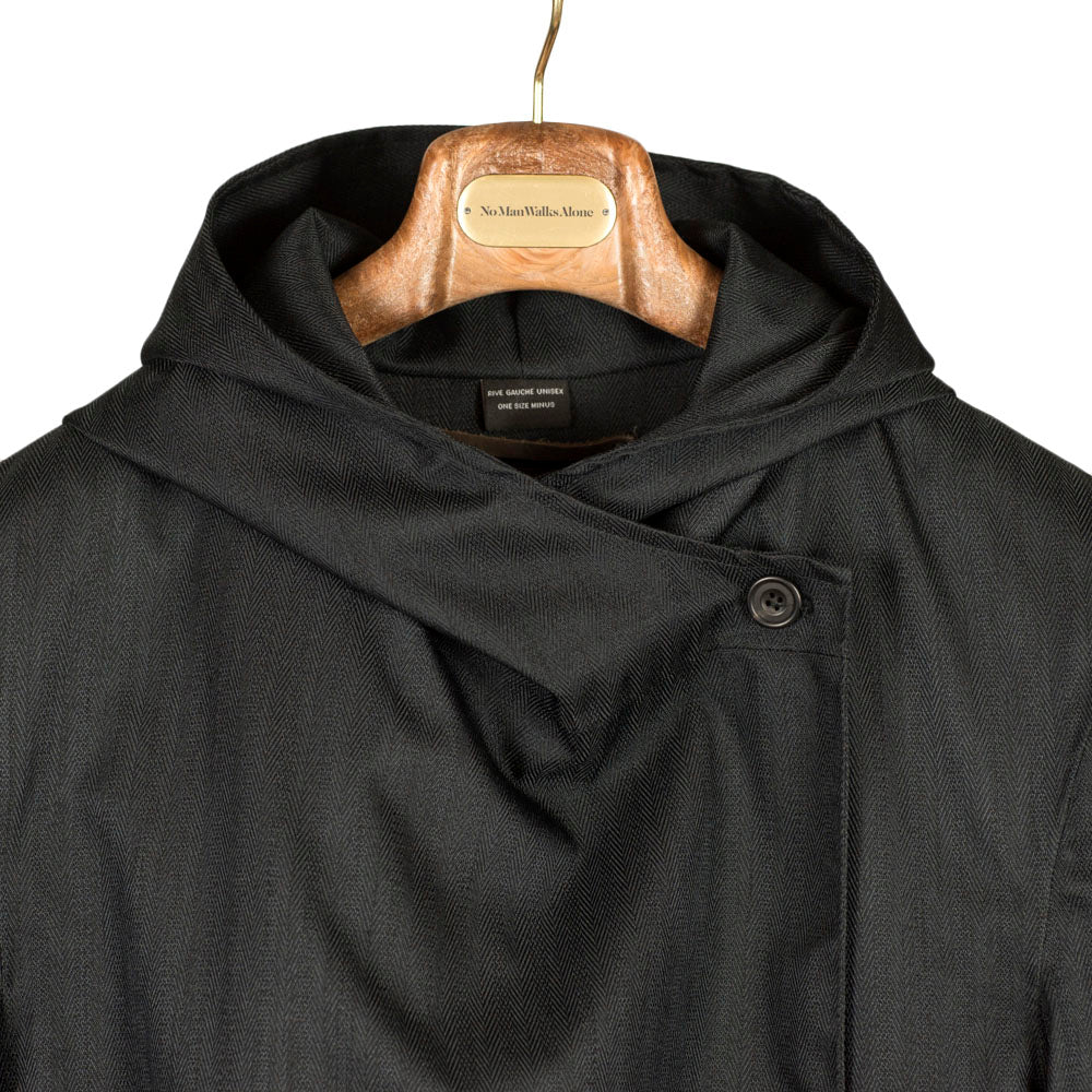 Black herringbone Rive Gauche belted raincoat