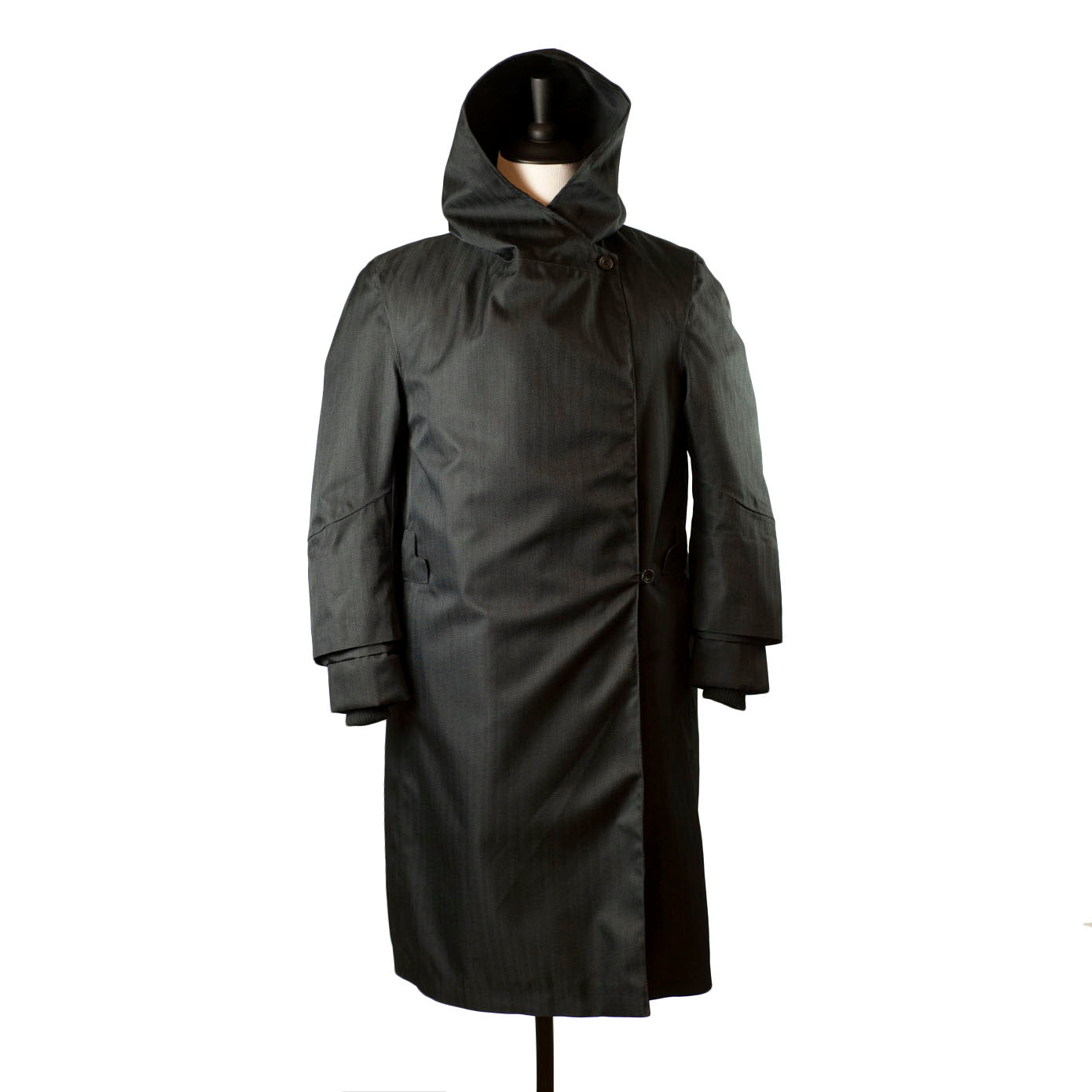 Black herringbone Rive Gauche belted raincoat