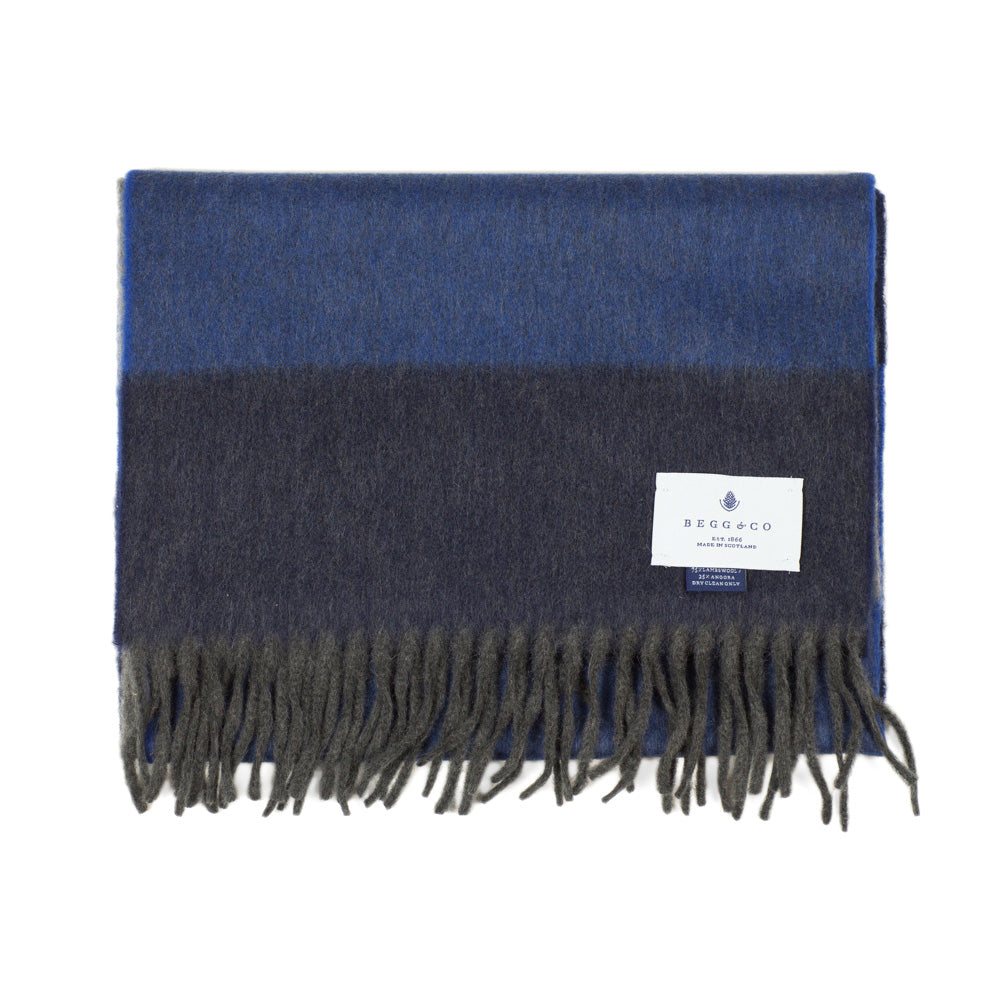 Blue & grey block stripe lambswool & angora scarf