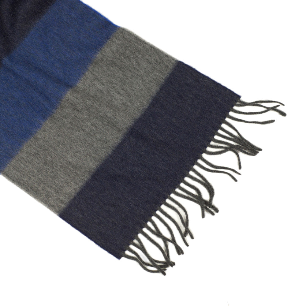 Blue & grey block stripe lambswool & angora scarf