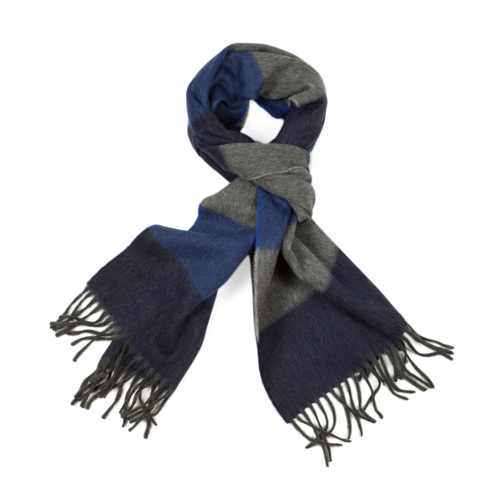 Blue & grey block stripe lambswool & angora scarf