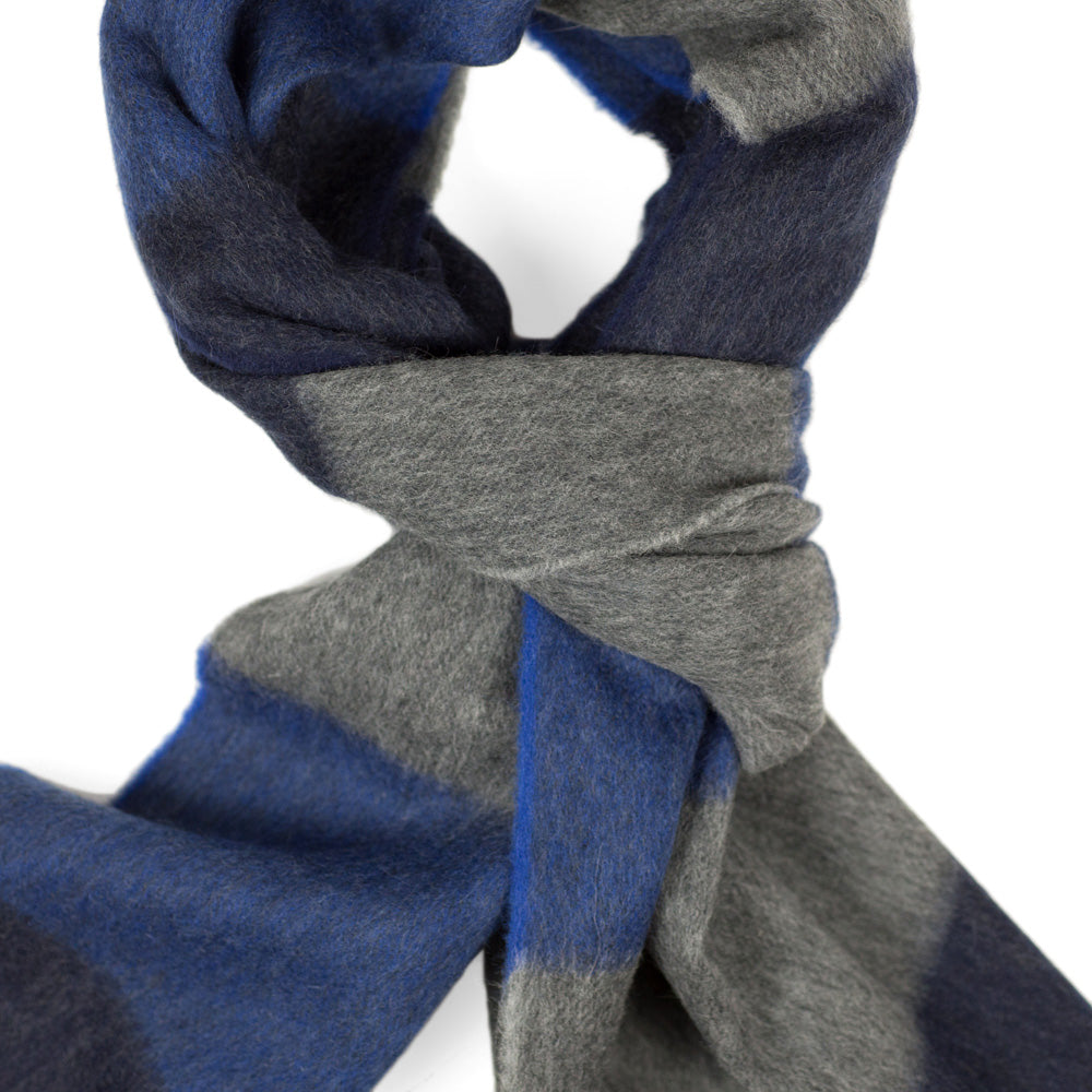 Blue & grey block stripe lambswool & angora scarf