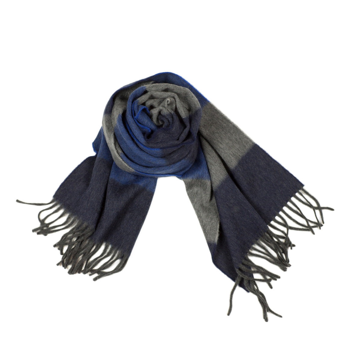 Blue & grey block stripe lambswool & angora scarf