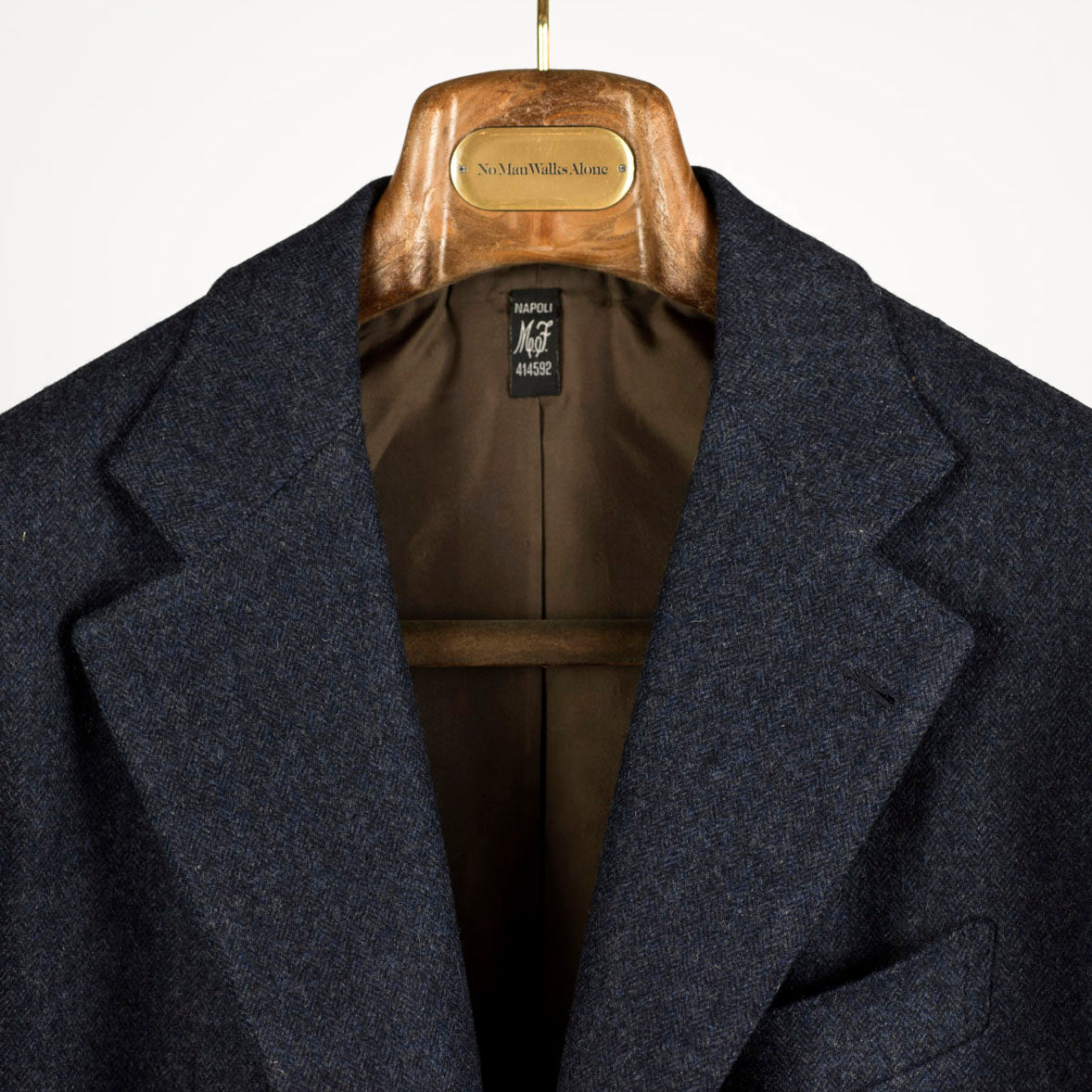 Fox Bros char blue herringbone flannel single-breasted sport coat, 17/18oz. Wool