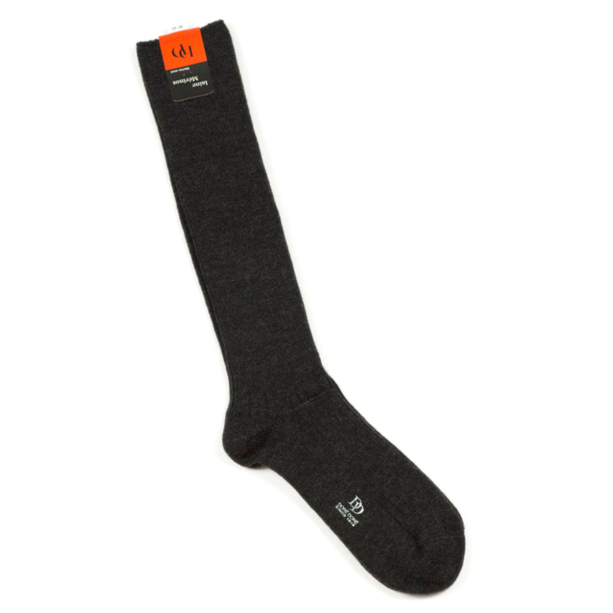 Chunky ribbed merino wool long socks, charcoal grey