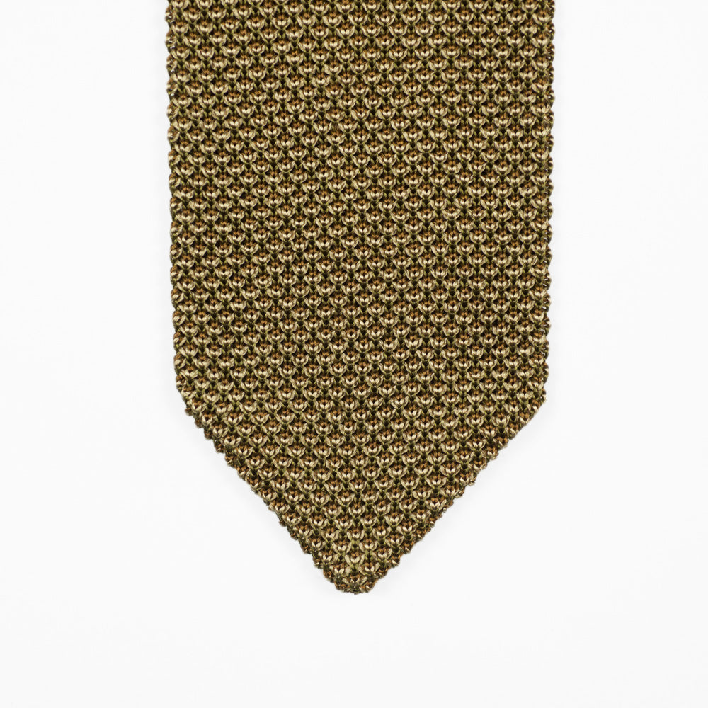 Brown, khaki and beige tri-color pointed bottom silk knit tie