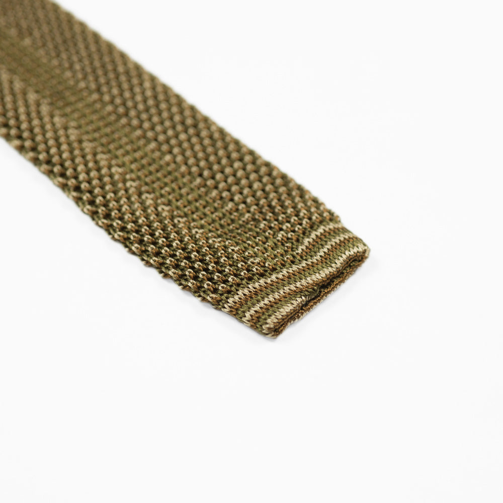 Brown, khaki and beige tri-color pointed bottom silk knit tie