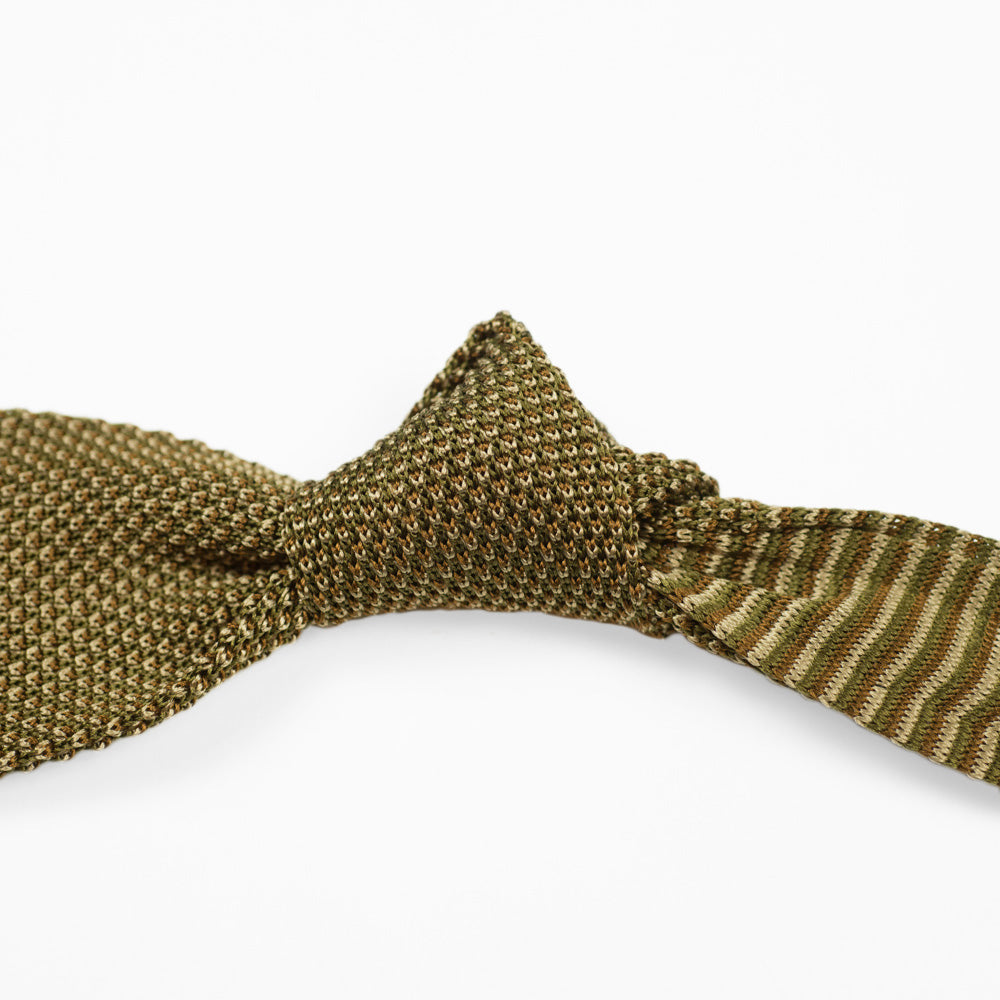 Brown, khaki and beige tri-color pointed bottom silk knit tie