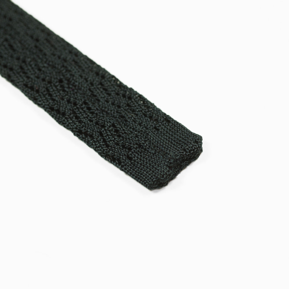 Black square bottom silk knit tie, zig-zag weave