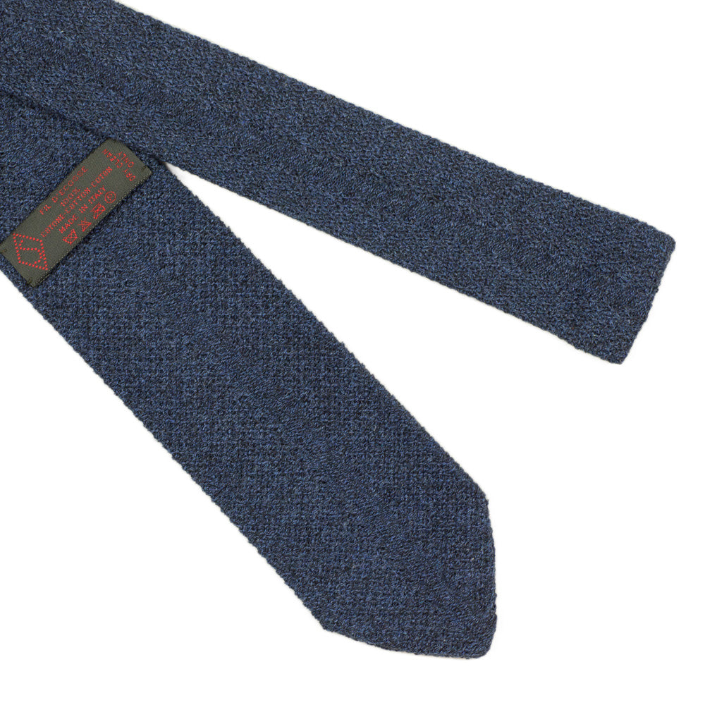 Blue pointed bottom cotton knit tie