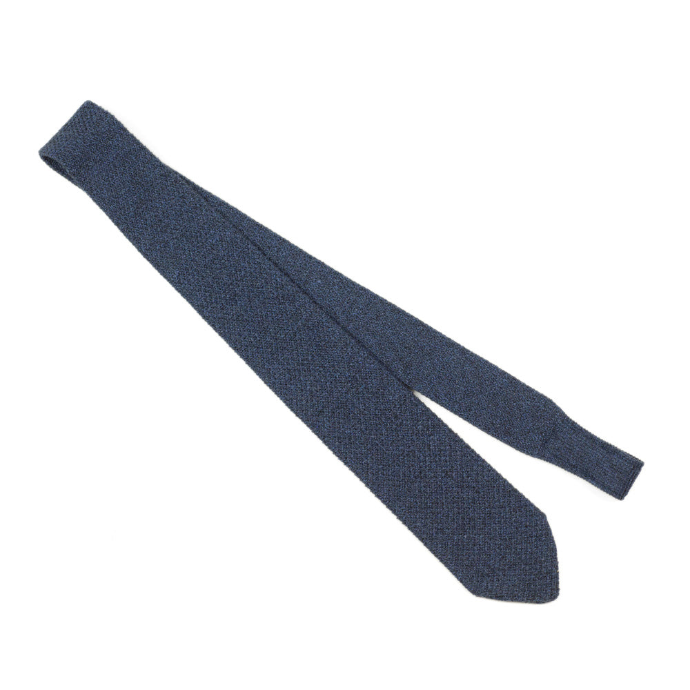 Blue pointed bottom cotton knit tie