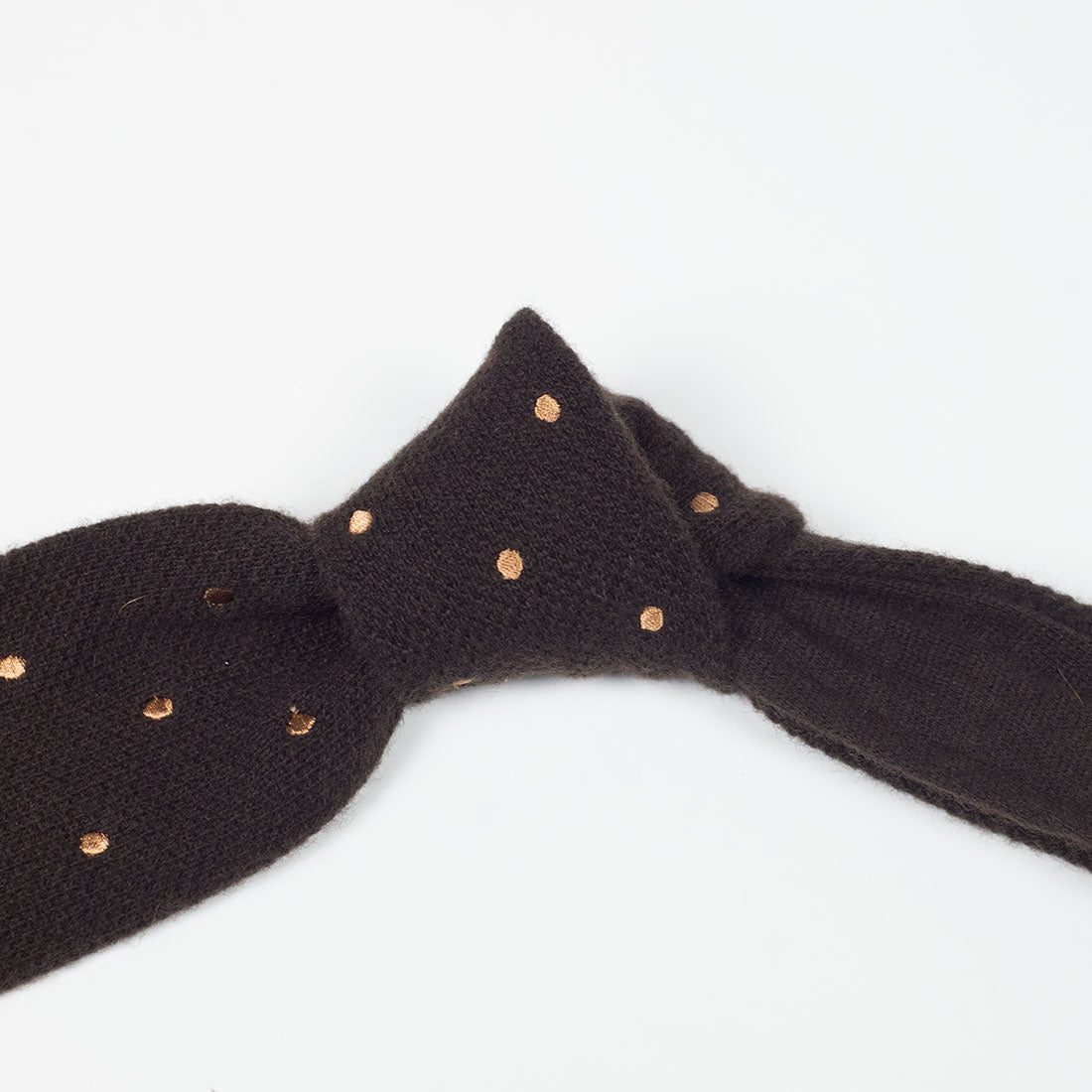 Brown wool & cashmere knit tie, orange dots