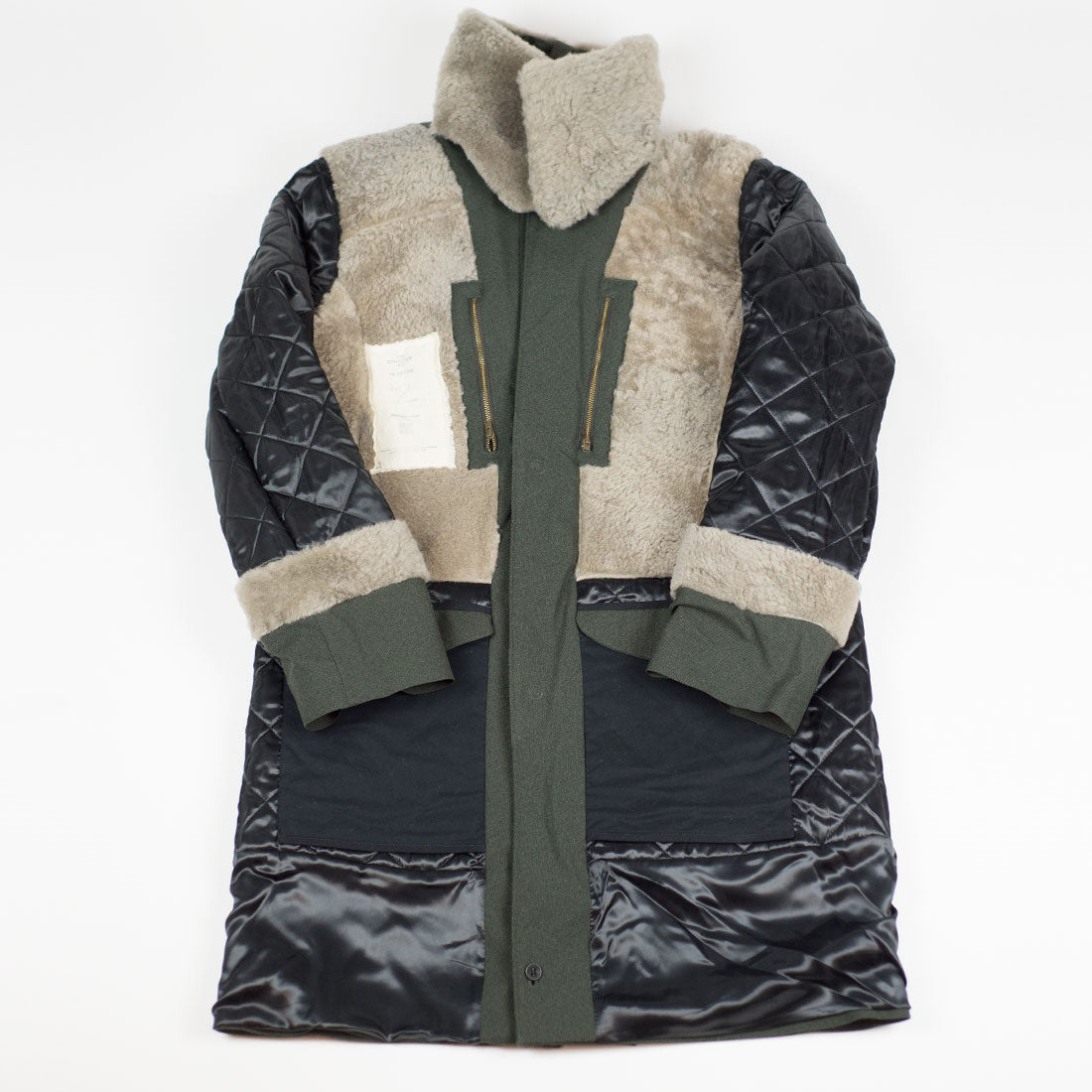 Army Green Hopsack Moscow raincoat with shearling collar and Arctic padded liner