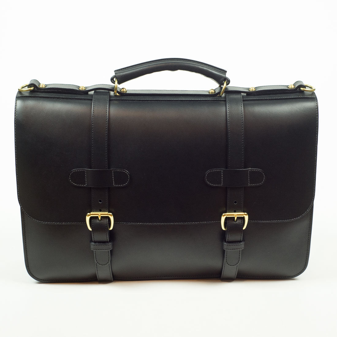 English Briefcase in Black harness belting leather