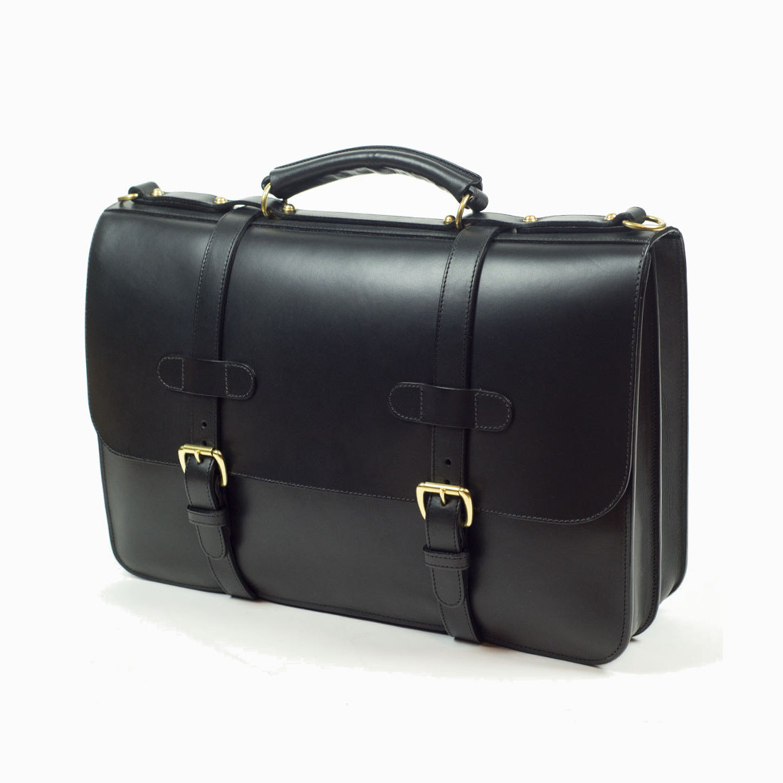 English Briefcase in Black harness belting leather