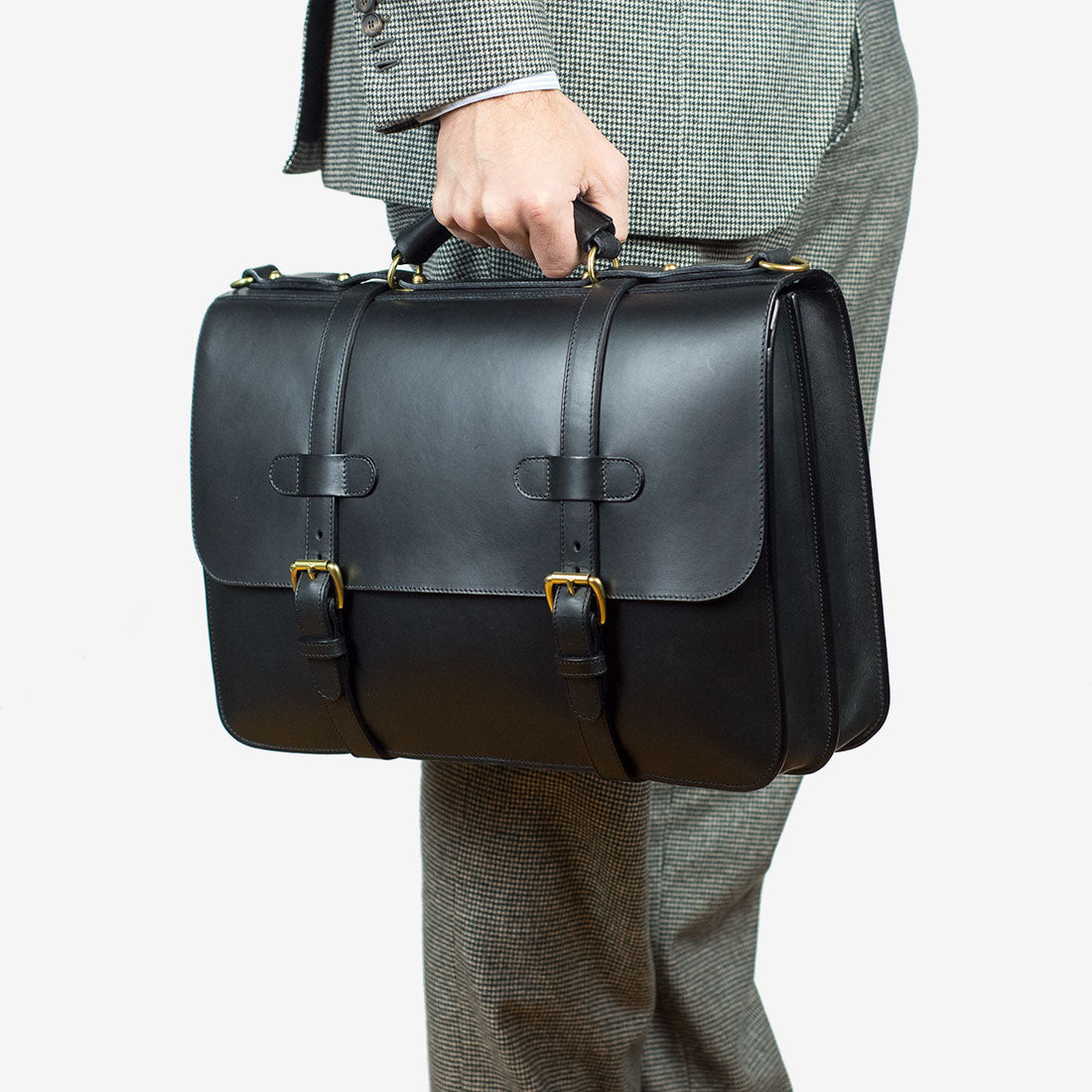 English Briefcase in Black harness belting leather