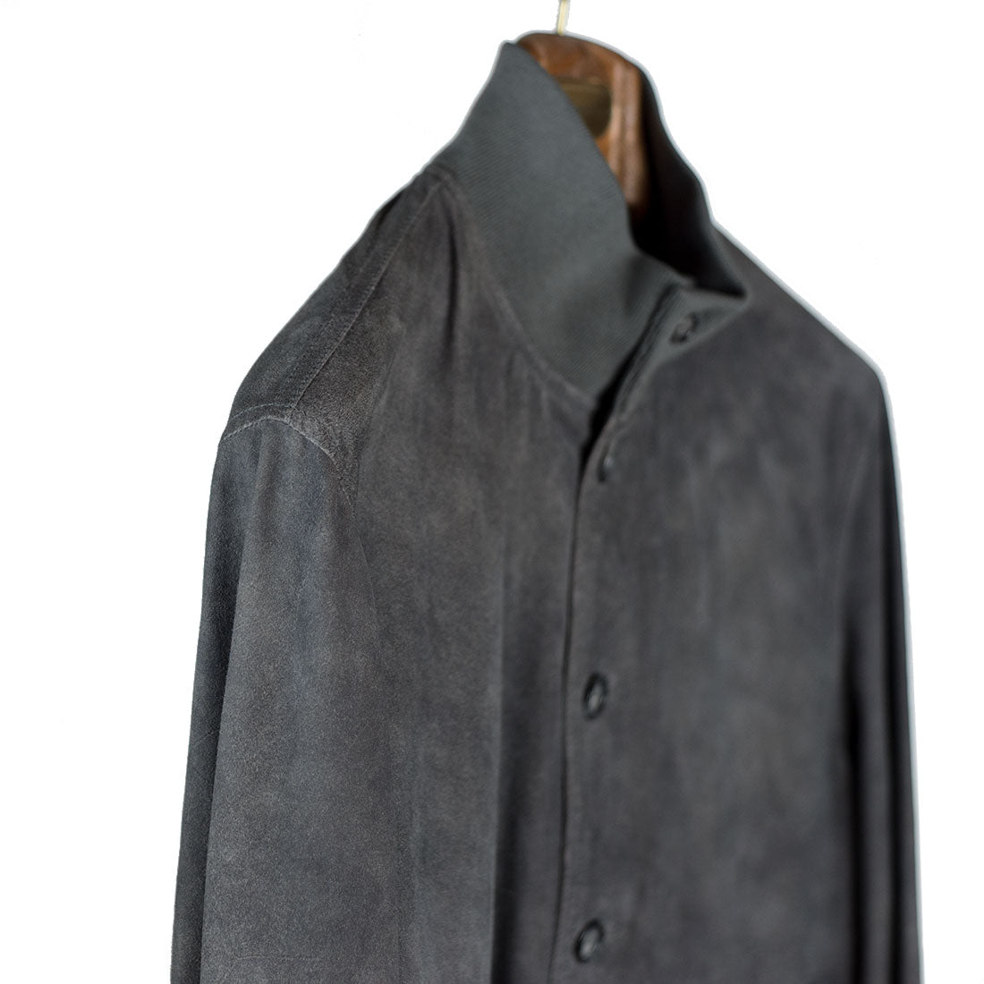 Grey washed suede Valstarino bomber jacket, unlined