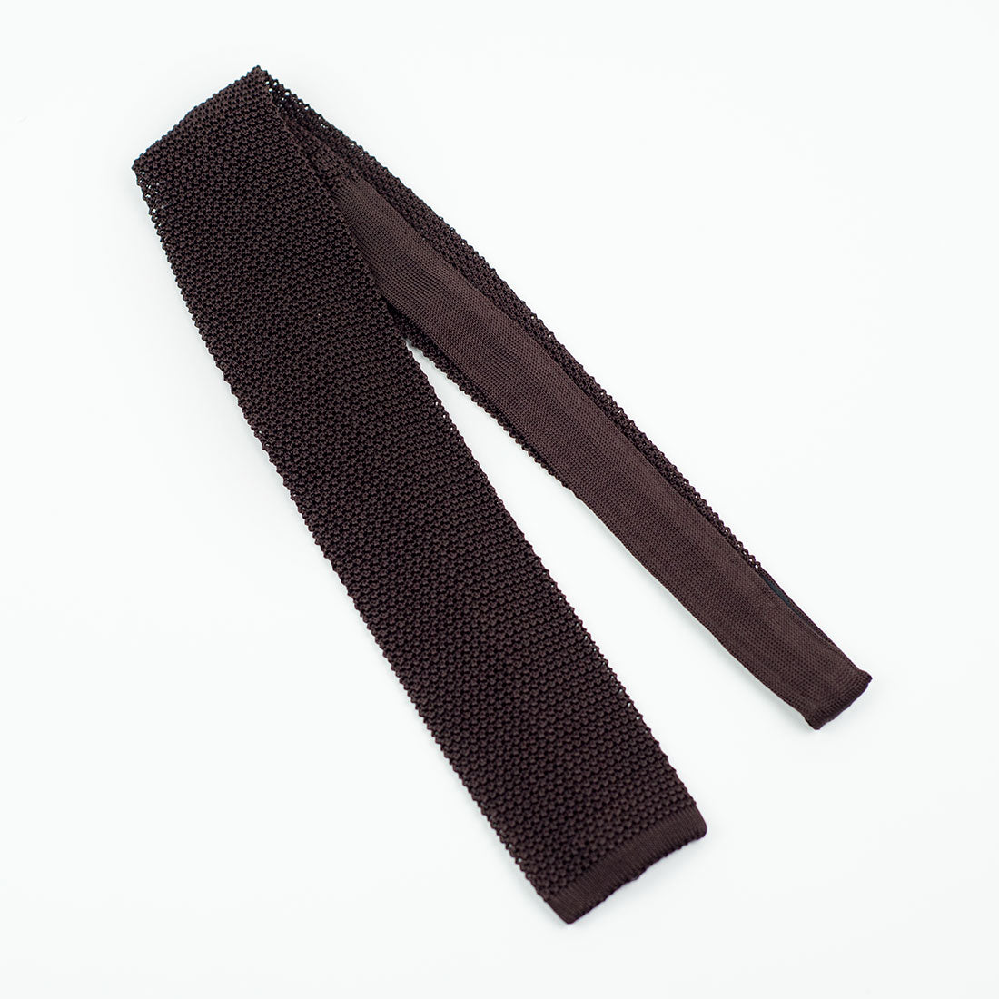 Chocolate brown square bottom silk knit tie