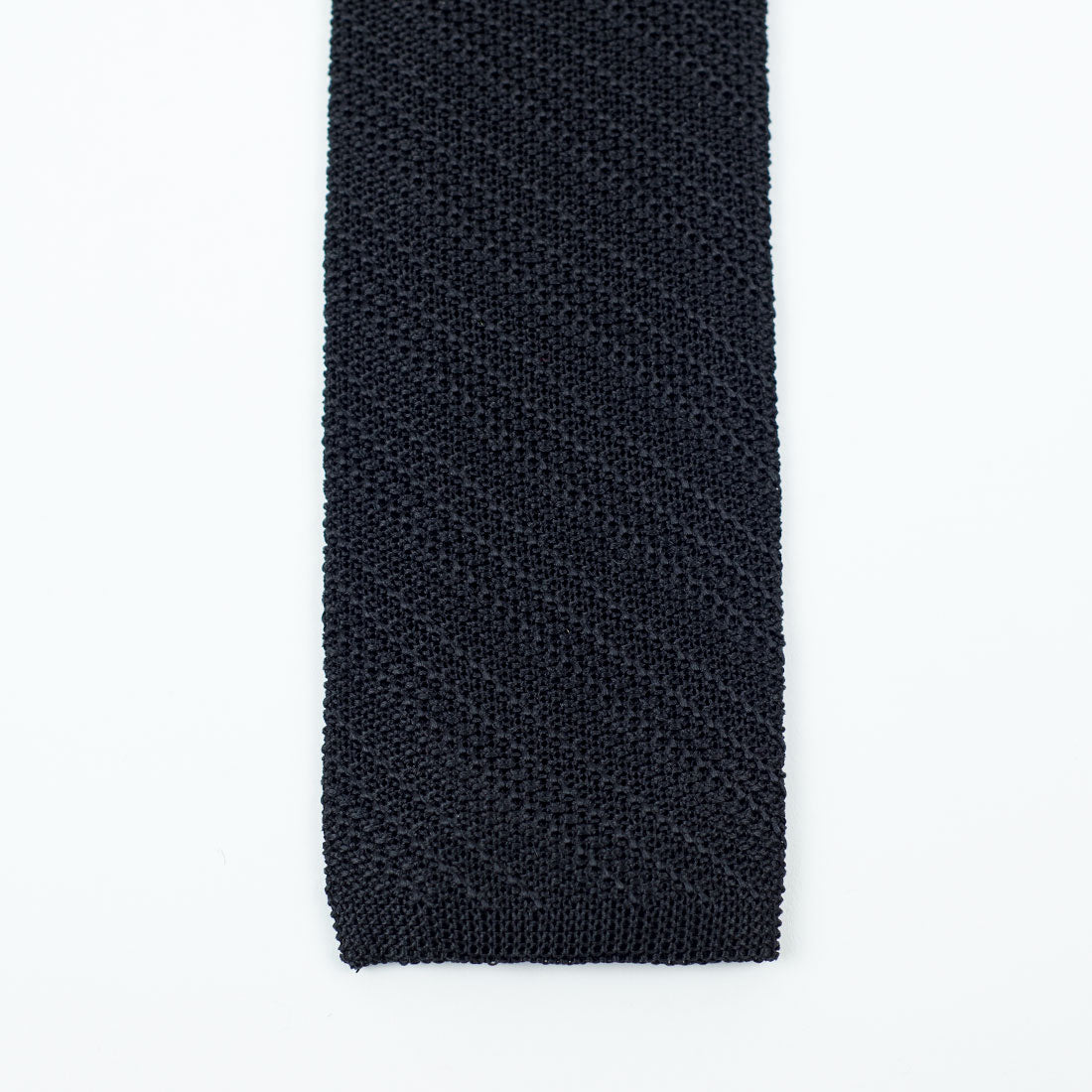 Black self-striped square bottom silk knit tie