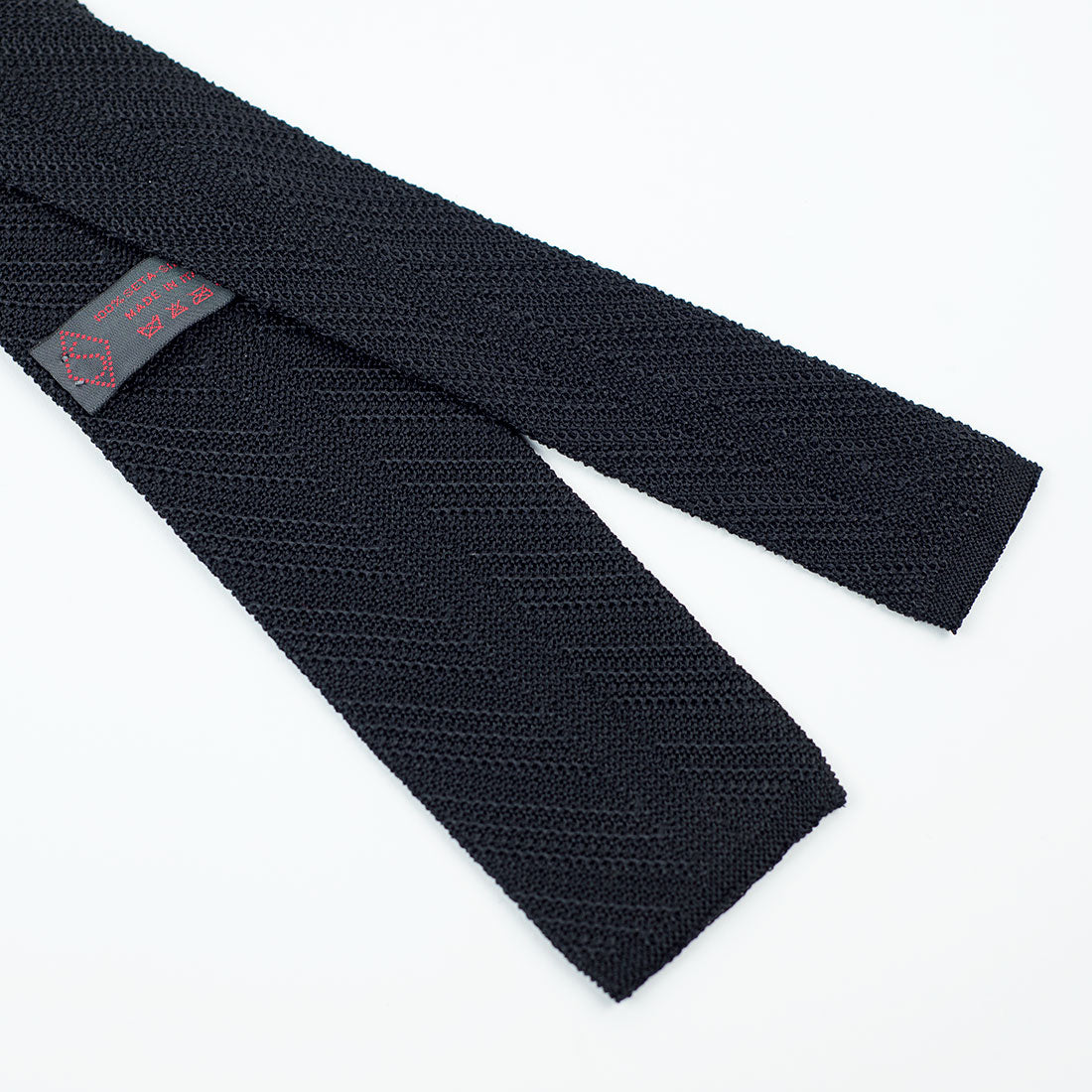 Black self-striped square bottom silk knit tie