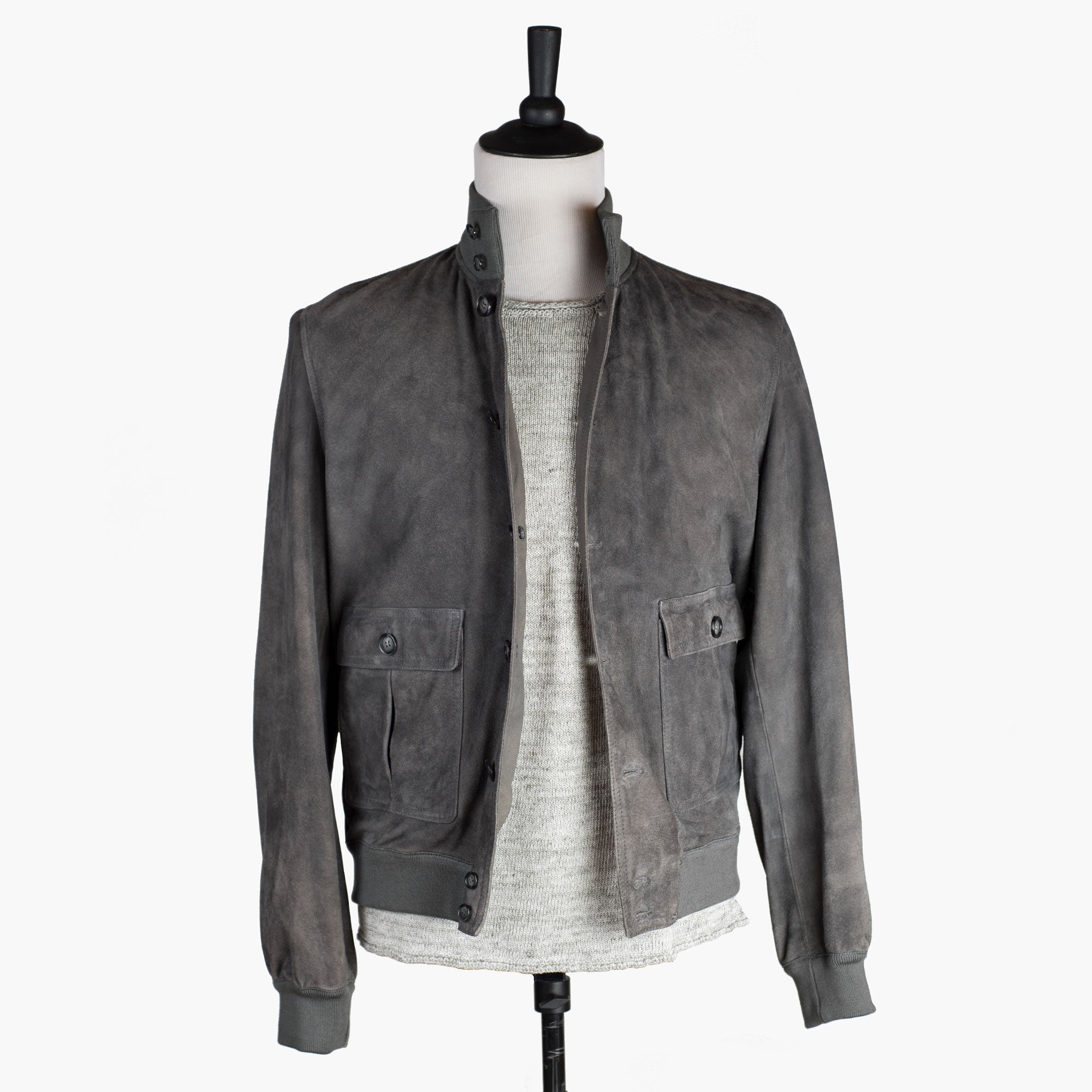 Grey washed suede Valstarino bomber jacket, unlined