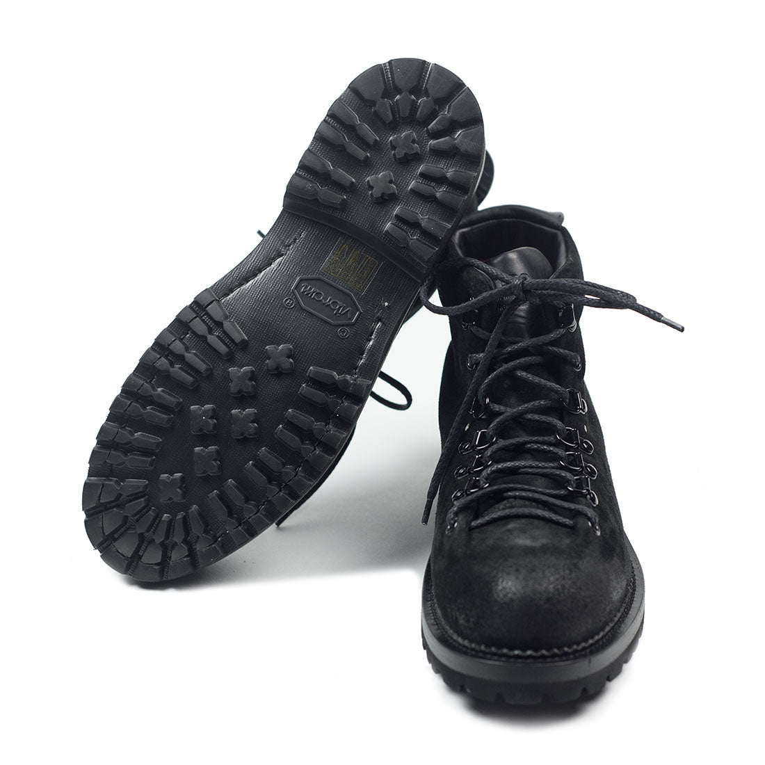 Canalone Hiking boot in black suede with black hardware and commando sole