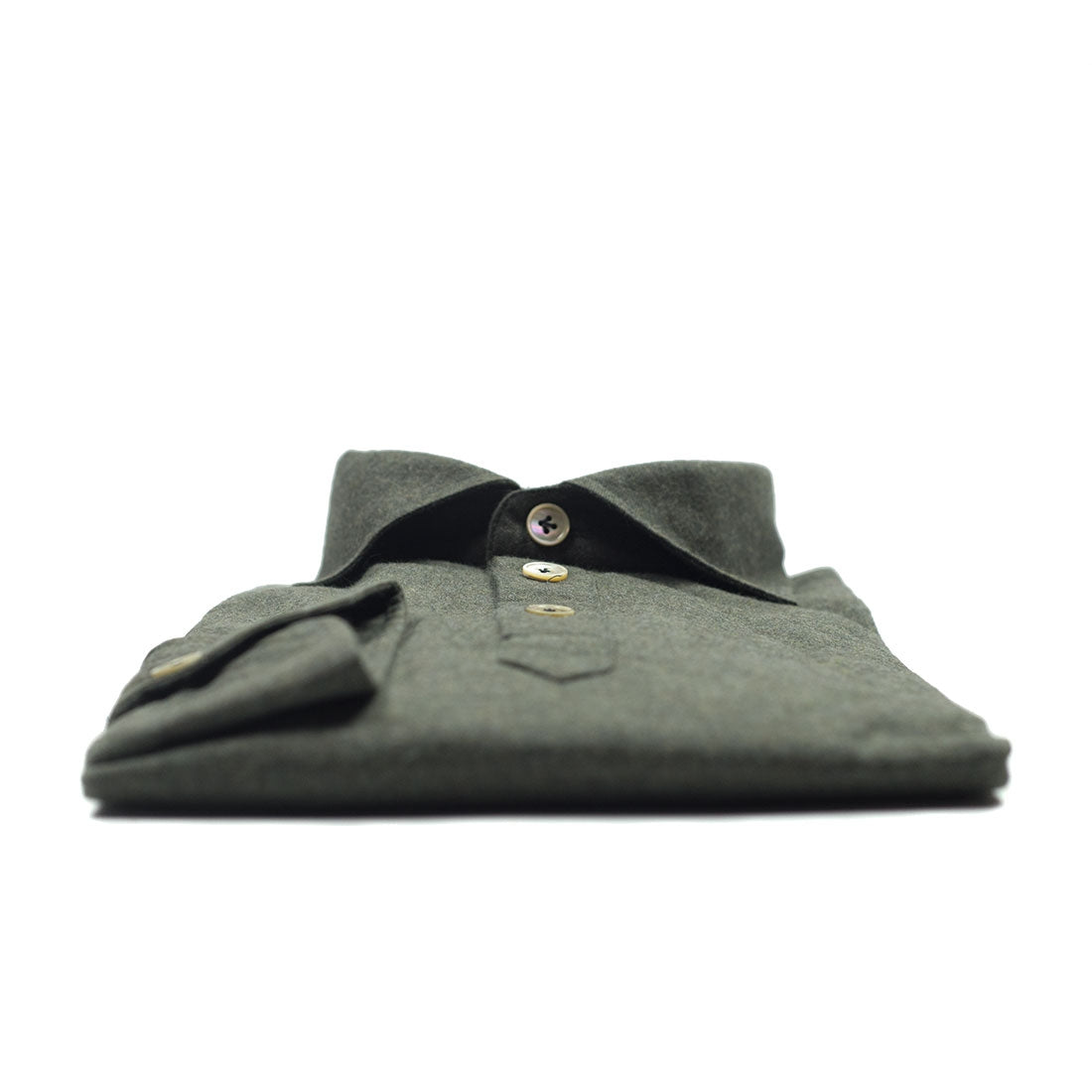 Green melange flannel polo shirt, soft collar