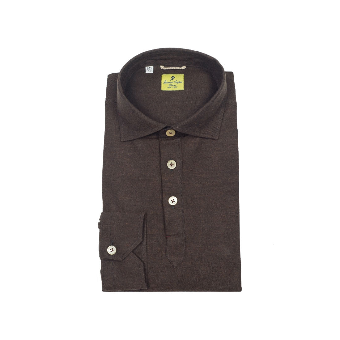 Brown melange flannel polo shirt, soft collar