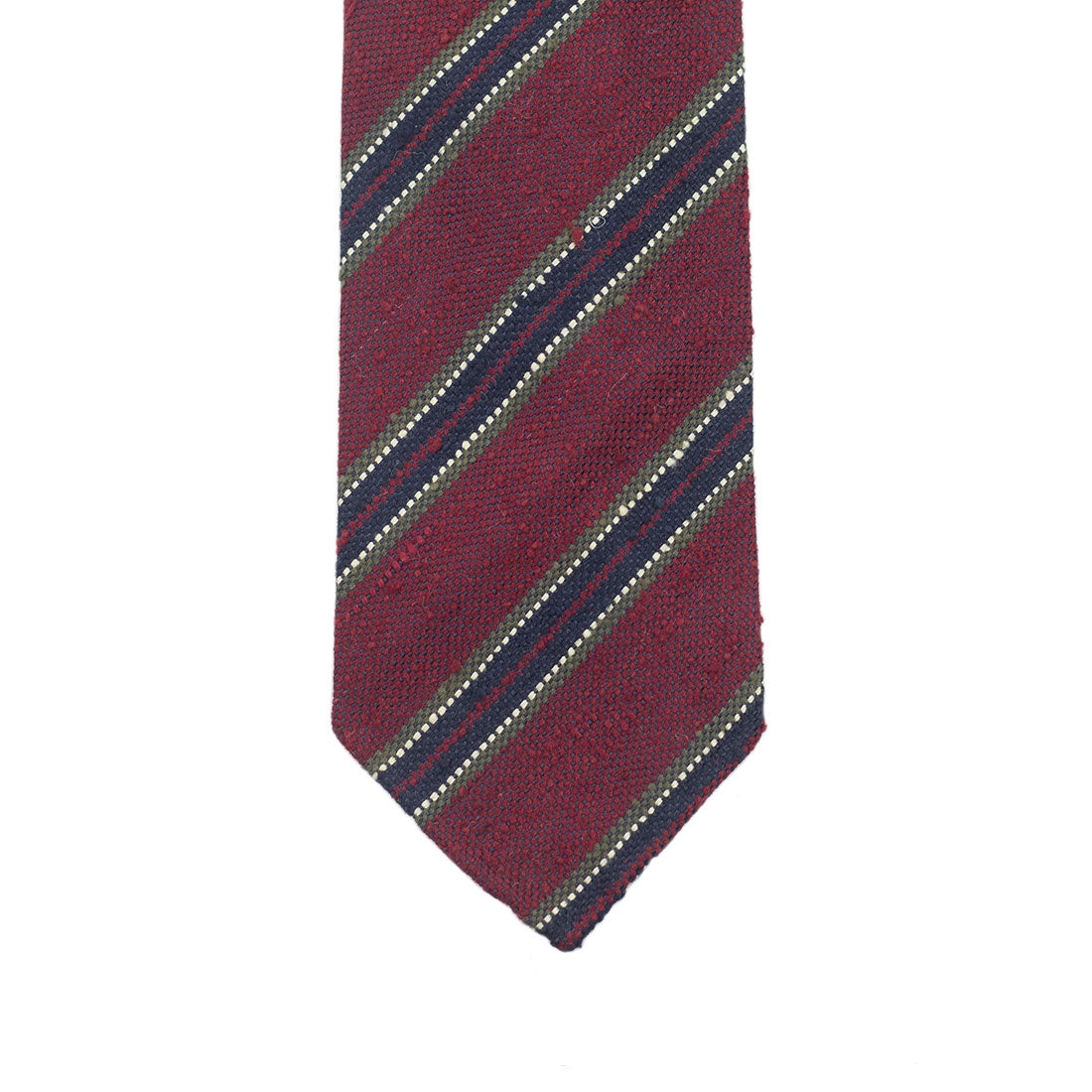 Burgundy Shantung silk tie with blue & green stripe, hand-rolled