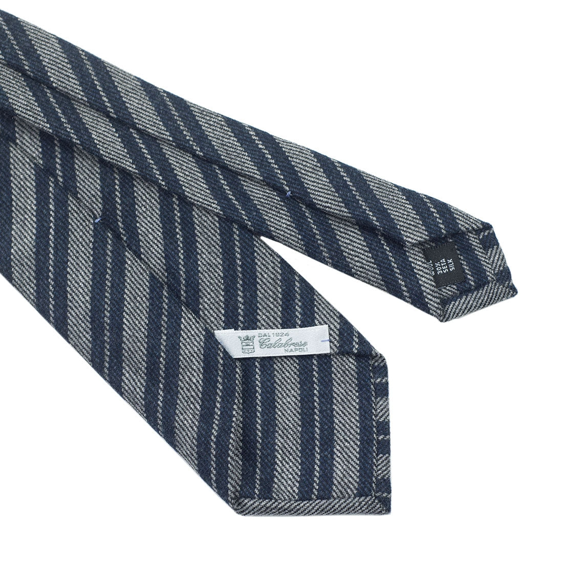 Grey wool & silk tie with navy stripes