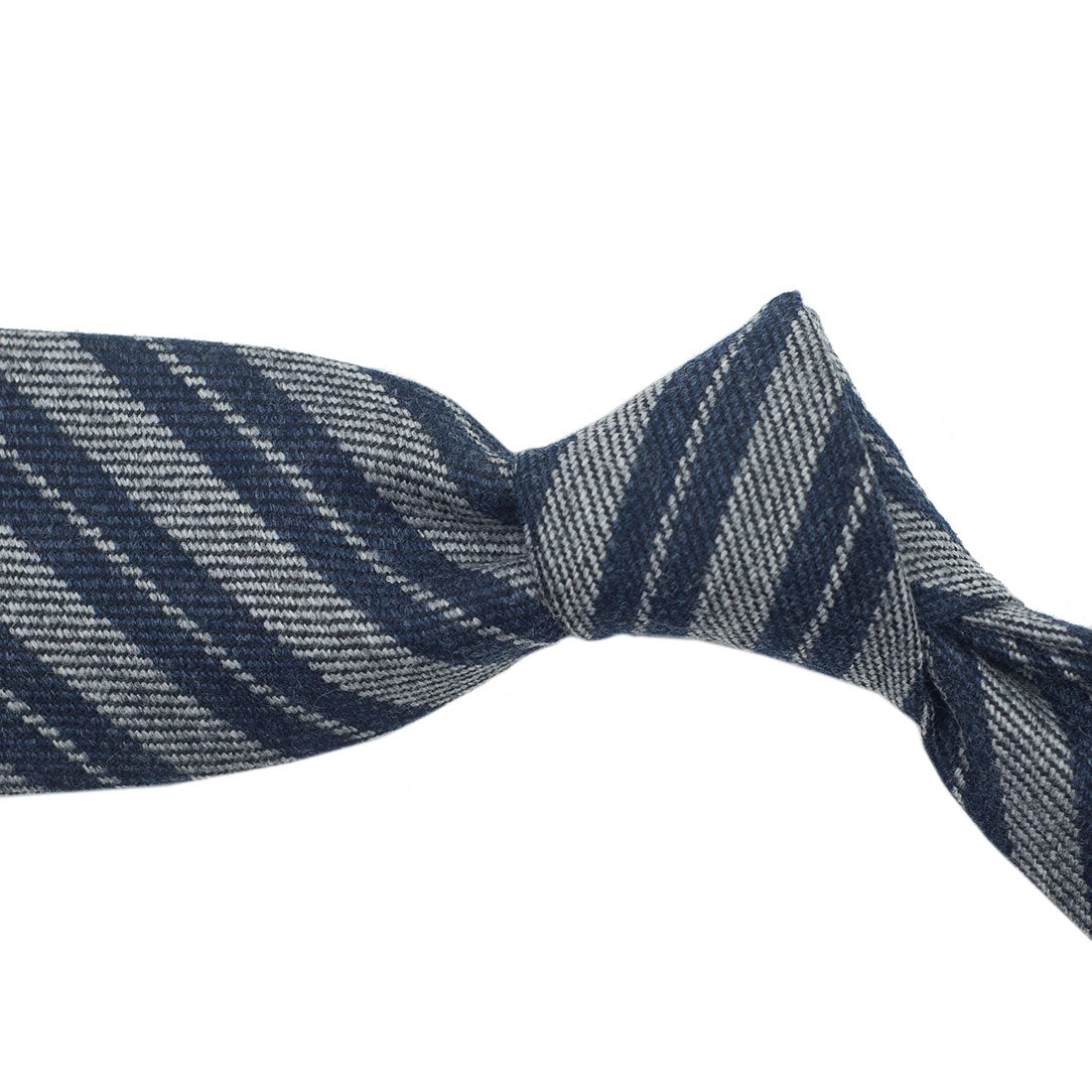 Grey wool & silk tie with navy stripes