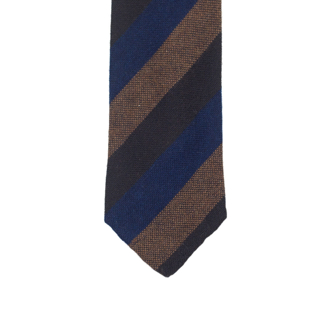 Brown, navy and rust block stripe cashmere tie, hand-rolled