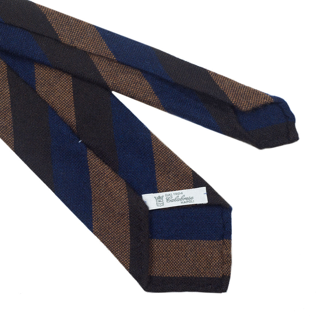 Brown, navy and rust block stripe cashmere tie, hand-rolled