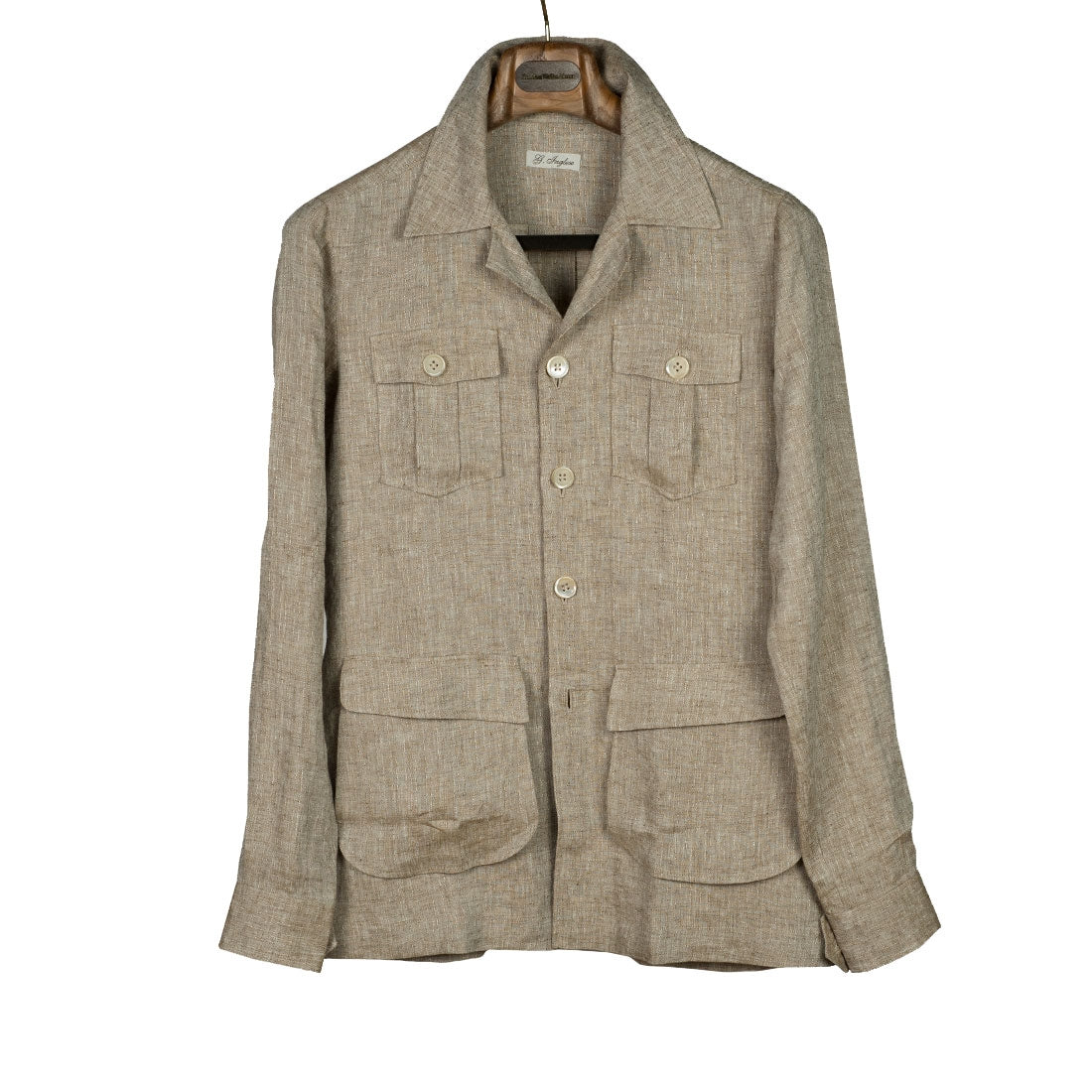 Exclusive Sahariana shirt jacket in oatmeal linen