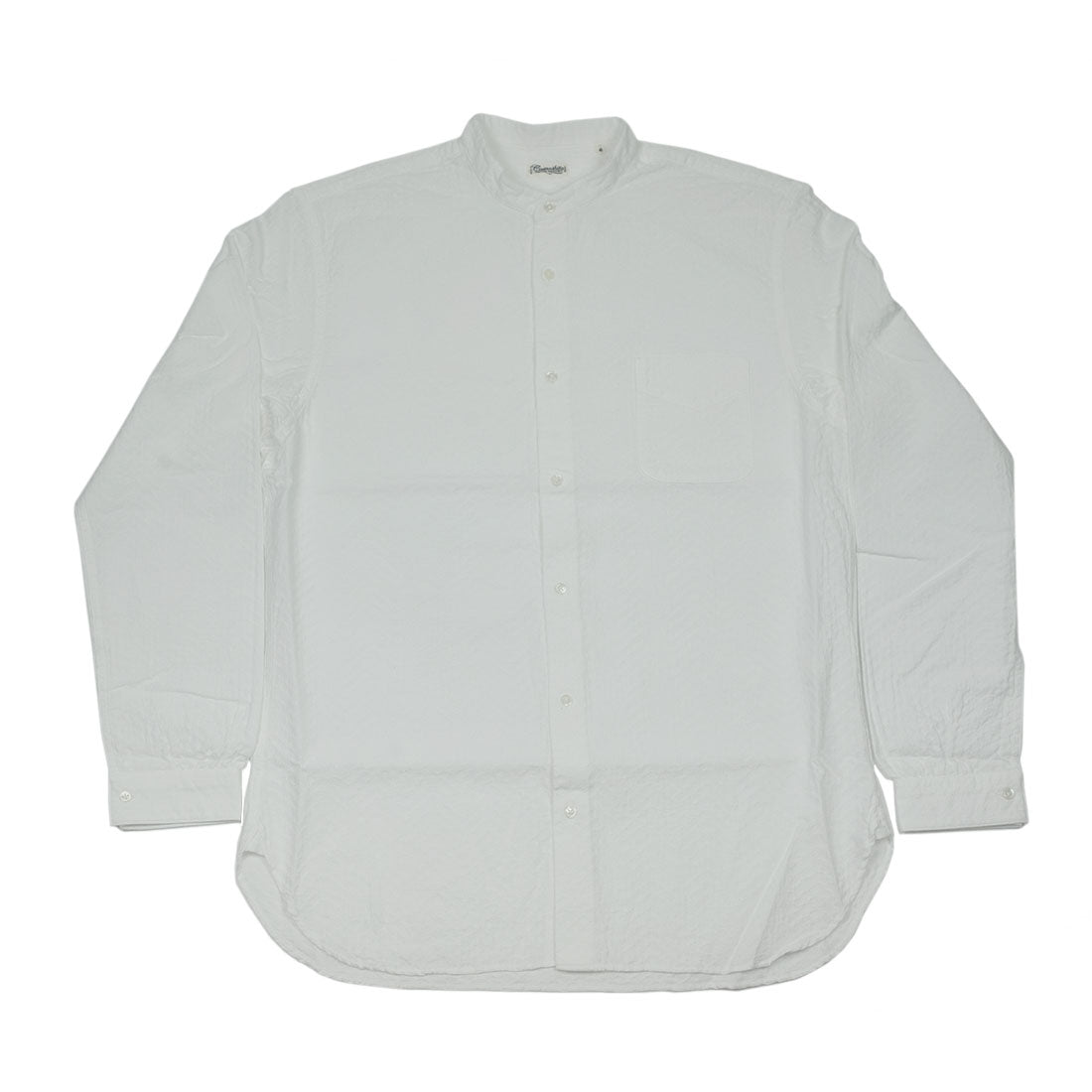 Band collar shirt in white chevron relief cotton