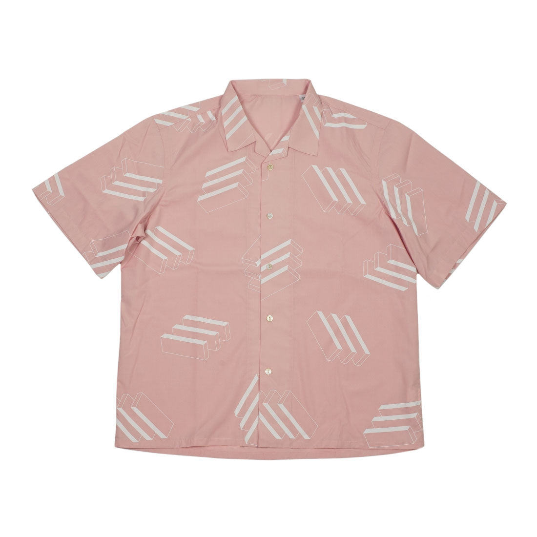 Camp collar shirt in blush pink cotton poplin with white geometric screen print