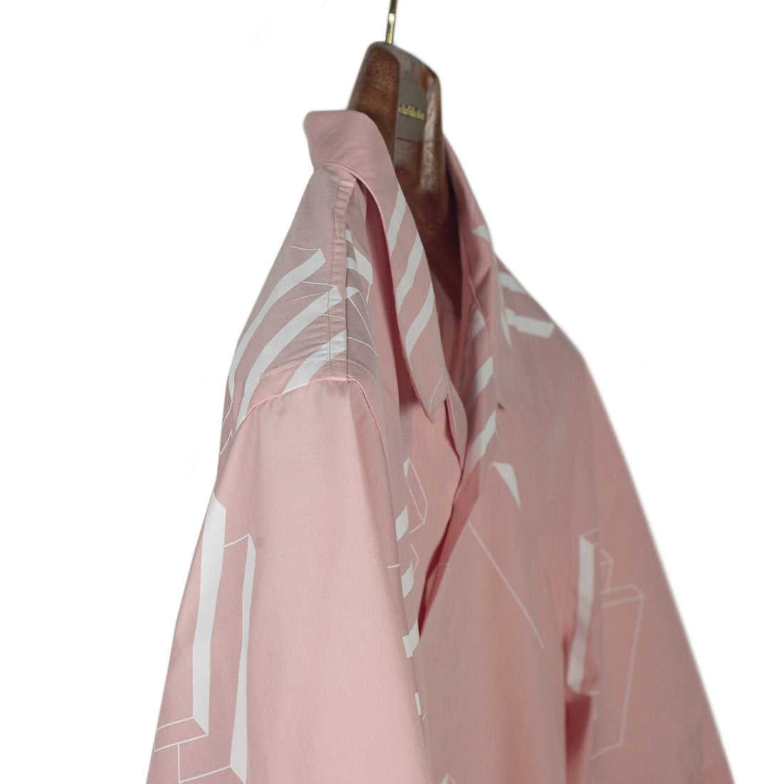 Camp collar shirt in blush pink cotton poplin with white geometric screen print