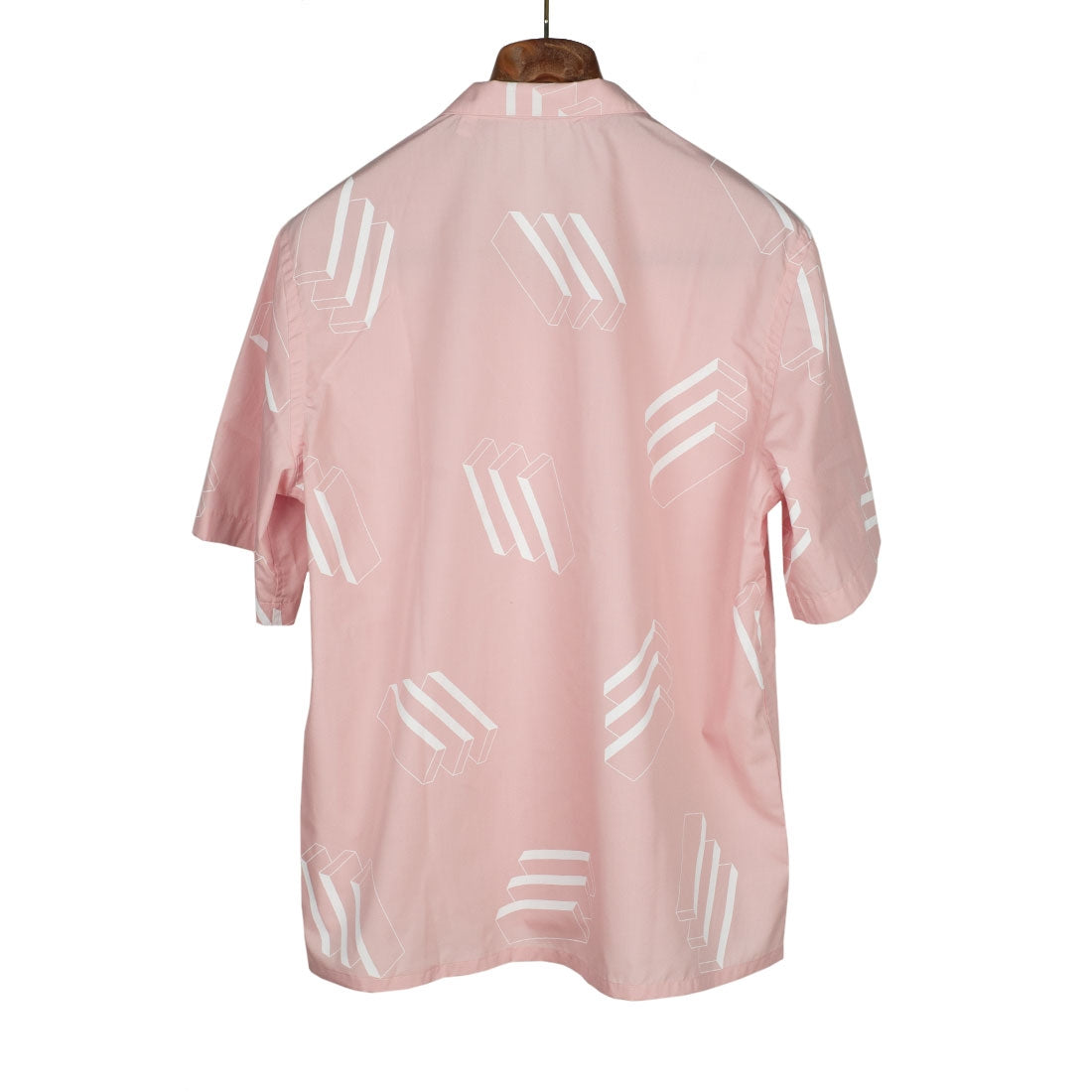 Camp collar shirt in blush pink cotton poplin with white geometric screen print