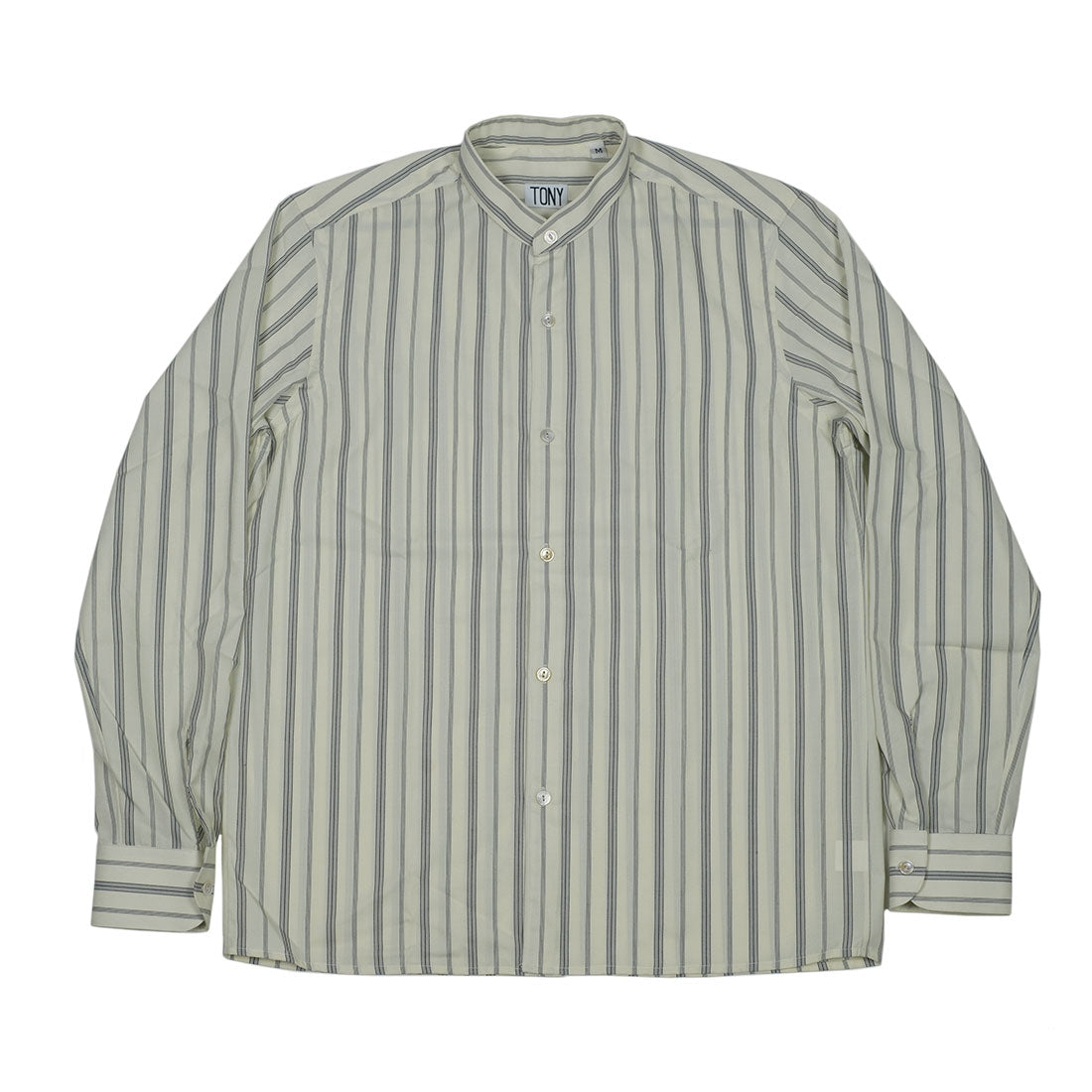 Band collar shirt in vintage stripe cotton