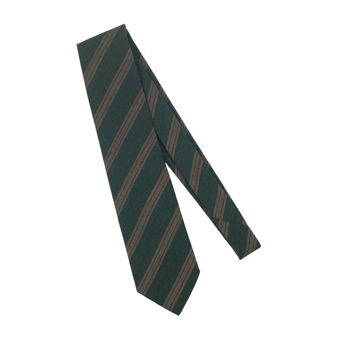 Bottle green light wool tie, triple copper stripes