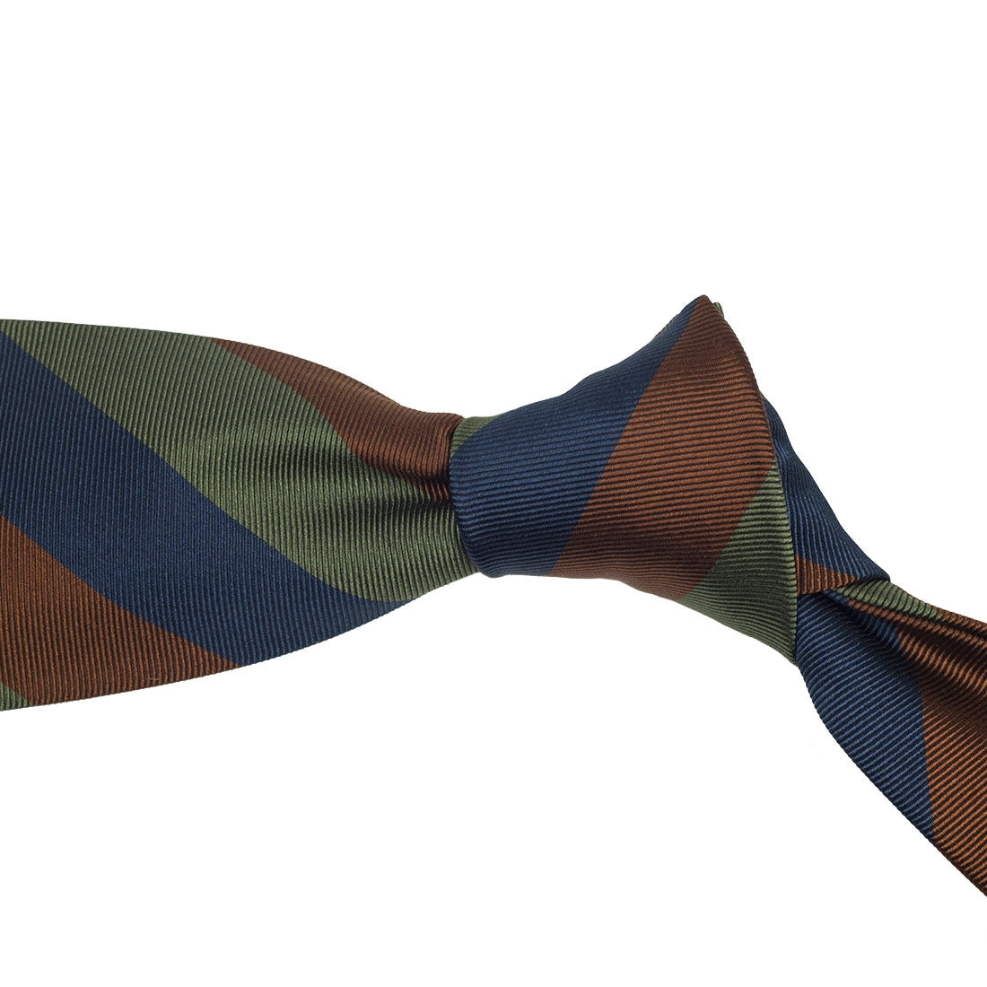 Copper, navy & olive block stripe 36oz silk tie