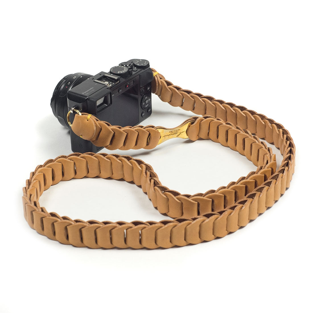 Boho linked leather camera strap, Natural vachetta